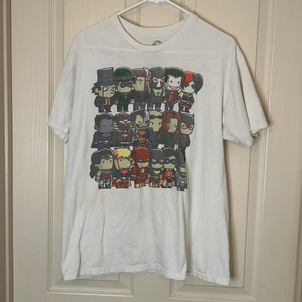 DC Comics Originals Mens Size L White Graphic T Shirt Cartoon Heroes‎ Villains